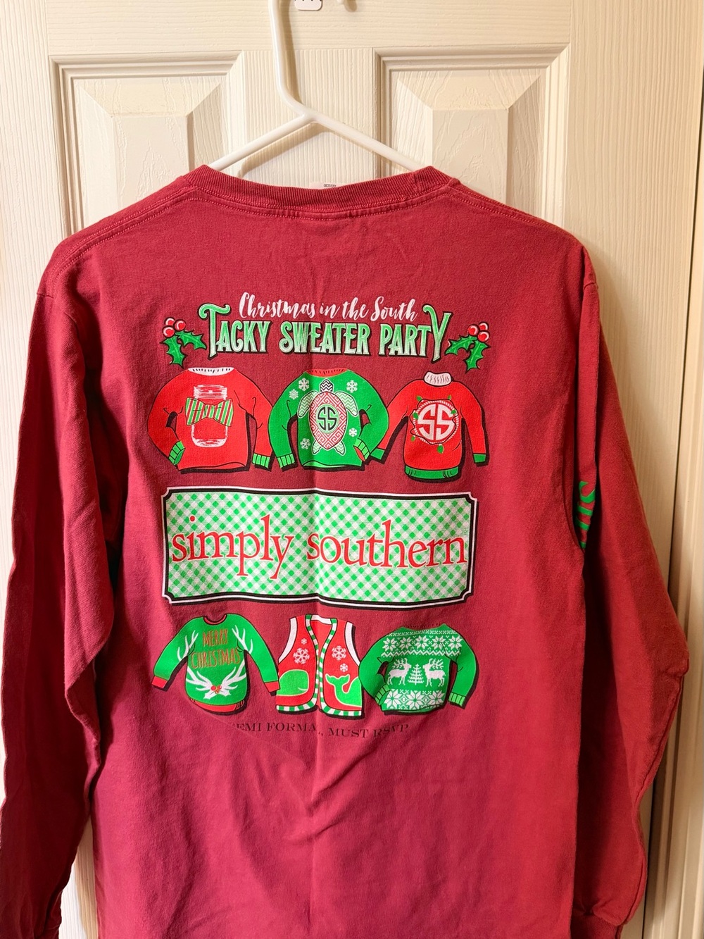 Simply Southern Red Long Sleeve "Tacky Sweater Party" Graphic Tee